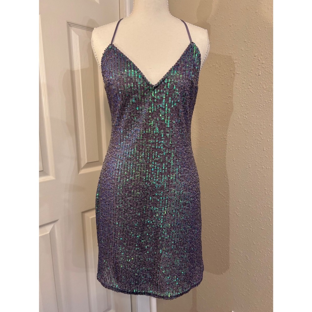 Victorias Secret‎ Festival Y2K Iridescent Sequin Mini Dress Purple XS Party Glam